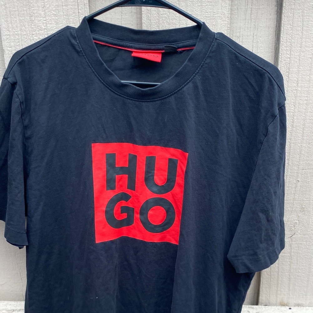 HUGO Black Short-Sleeve Tee with Red Logo